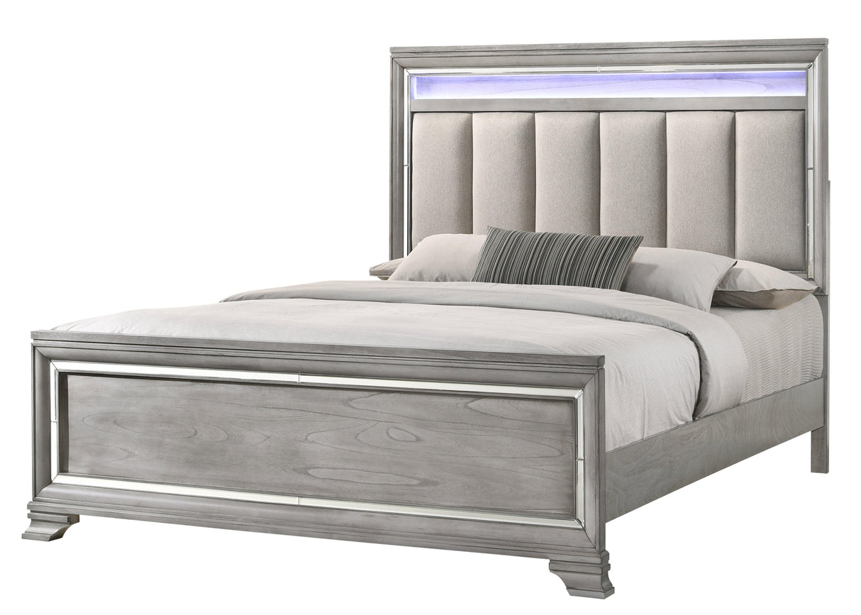 Vail Gray LED Upholstered Panel Bedroom Set by Crown Mark at Eve Furniture