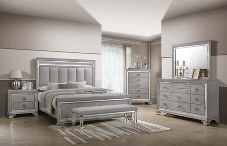 Vail Gray LED Upholstered Panel Bedroom Set by Crown Mark at Eve Furniture