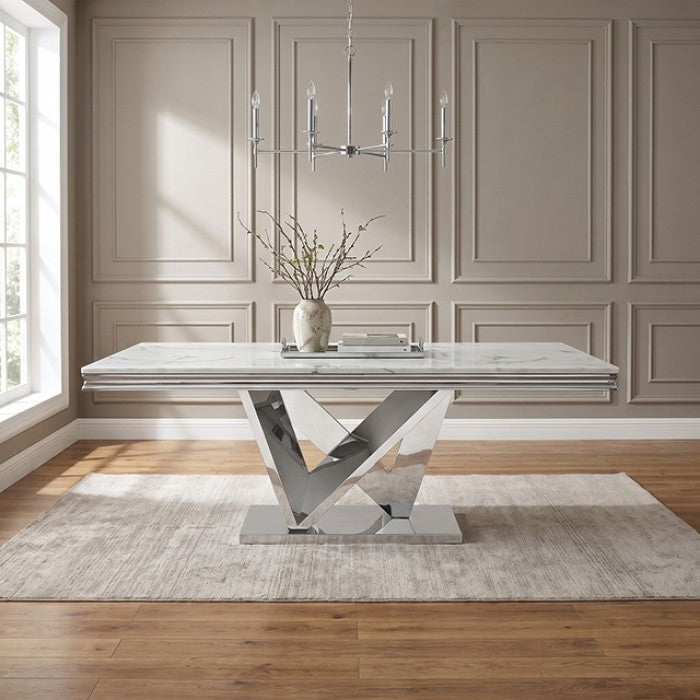 Valdevers Chrome Dining Table by Furniture of America at Eve Furniture