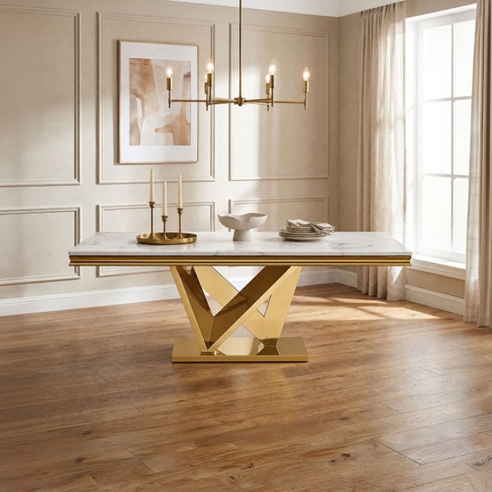 Valdevers Gold/White Dining Table by Furniture of America at Eve Furniture