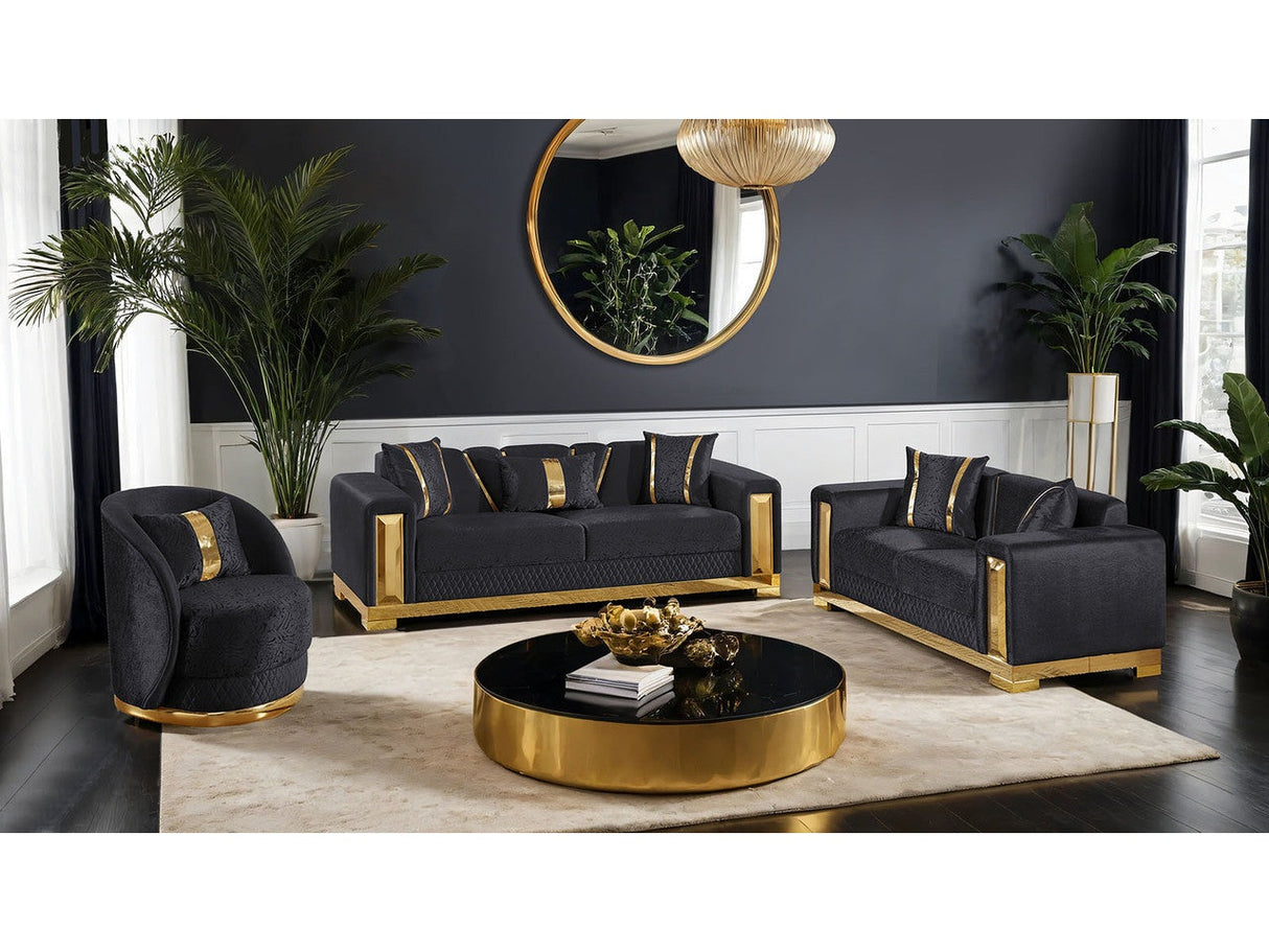 Valdosta Black/Gold Sofa & Loveseat by Furniture of America at Eve Furniture