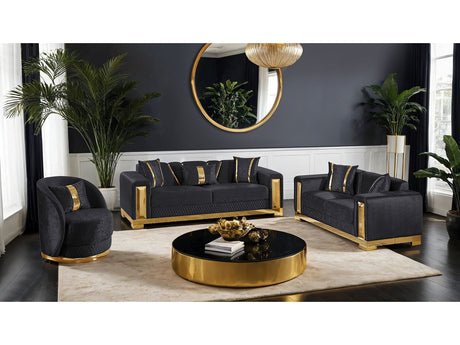 Valdosta Black/Gold Sofa & Loveseat by Furniture of America at Eve Furniture
