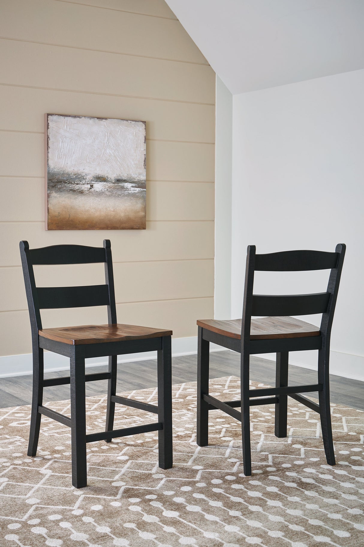 Valebeck Black/Brown Counter Height Barstool, Set of 2