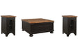 Valebeck Black/Brown Coffee Table and 2 Chairside End Tables by Ashley at Eve Furniture