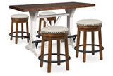 Valebeck Counter Height Dining Room Set In White and Brown by Ashley at Eve Furniture