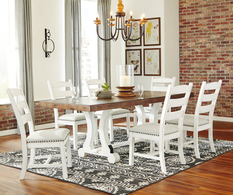 Valebeck Dining Table and 6 Chairs in White/Brown by Ashley at Eve Furniture