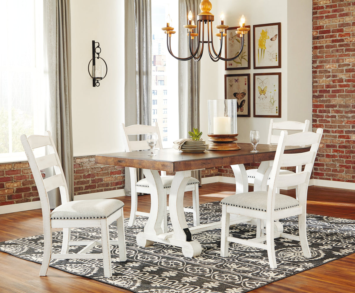 Valebeck Dining Table and 8 Chairs in White/Brown by Ashley at Eve Furniture