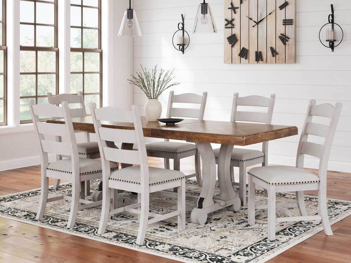 Valebeck Dining Table and 8 Chairs in White/Brown by Ashley at Eve Furniture