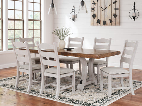 Valebeck Dining Table and 8 Chairs in White/Brown by Ashley at Eve Furniture