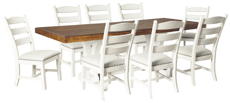 Valebeck Dining Table and 8 Chairs in White/Brown by Ashley at Eve Furniture