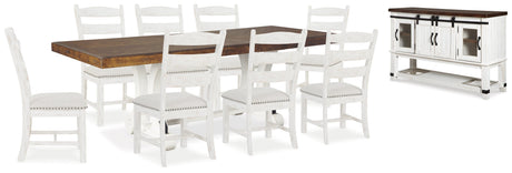 Valebeck Dining Table and 8 Chairs with Storage in White/Brown by Ashley at Eve Furniture