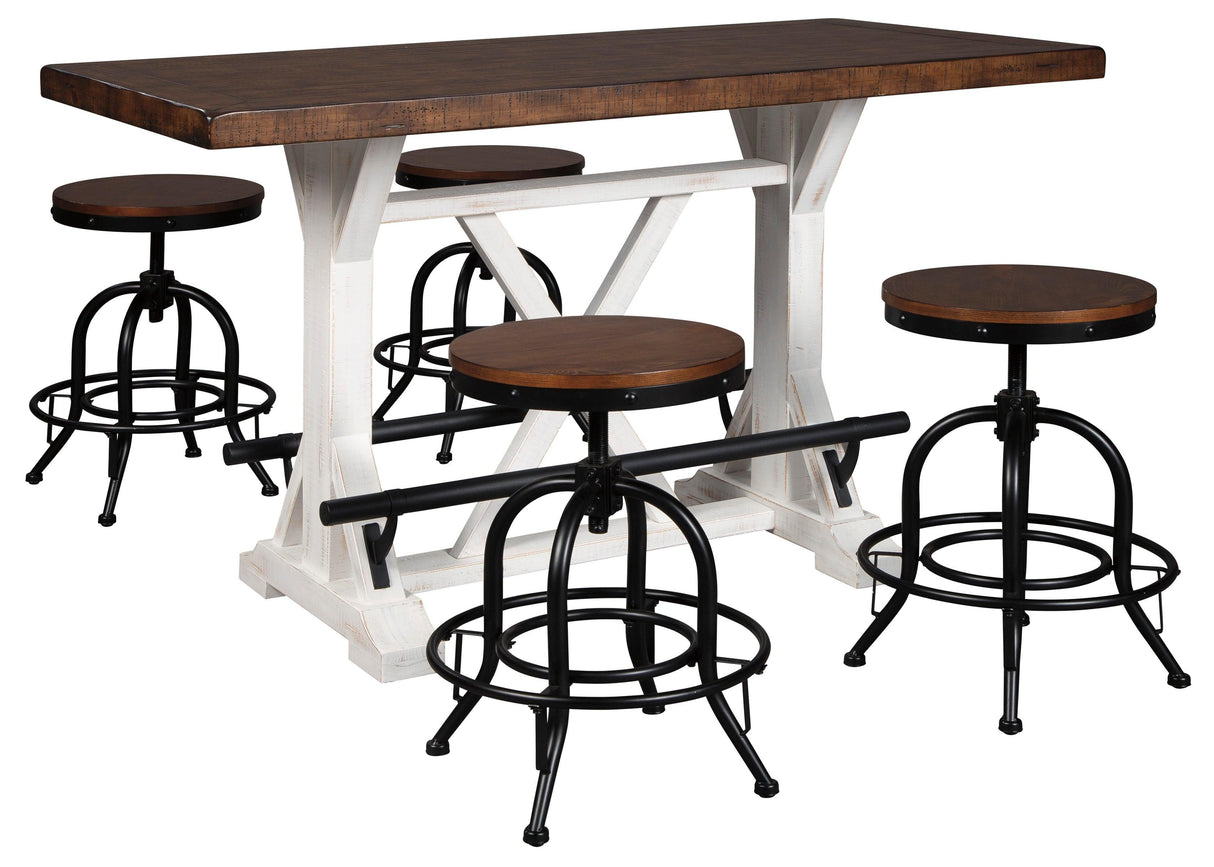 Valebeck White/Brown 5-Piece Counter Height Set with Stools by Ashley at Eve Furniture