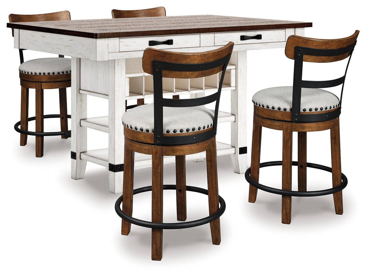 Valebeck White/Brown Counter Height Dining Table and 4 Barstools by Ashley at Eve Furniture