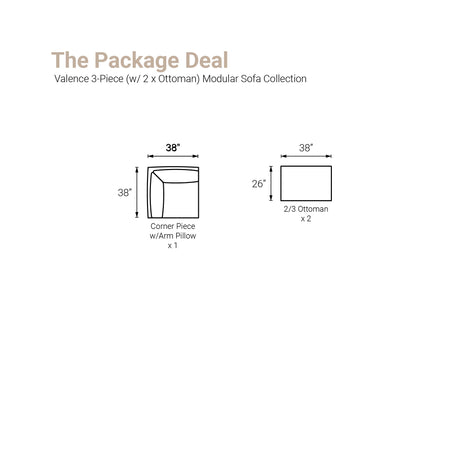 Valence 3 Piece Light Gray Modular Sofa Set (Included 2 x Ottoman) by Mercana at Eve Furniture