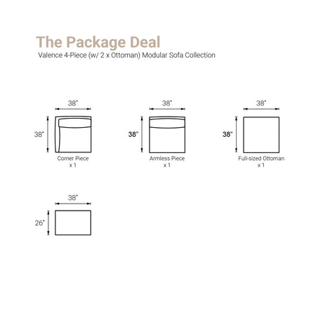 Valence 4 Piece Light Gray Modular Sofa Set (Included 2 x Ottoman) by Mercana at Eve Furniture