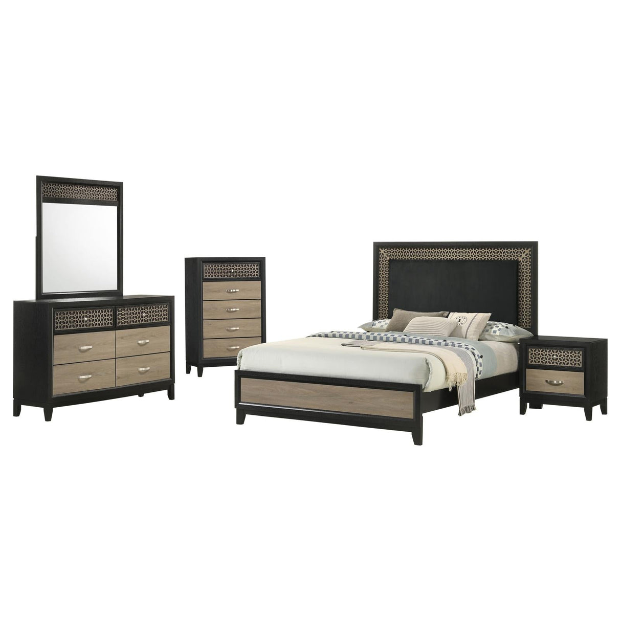 Valencia Light Brown and Black 5-Piece Eastern King Bedroom Set