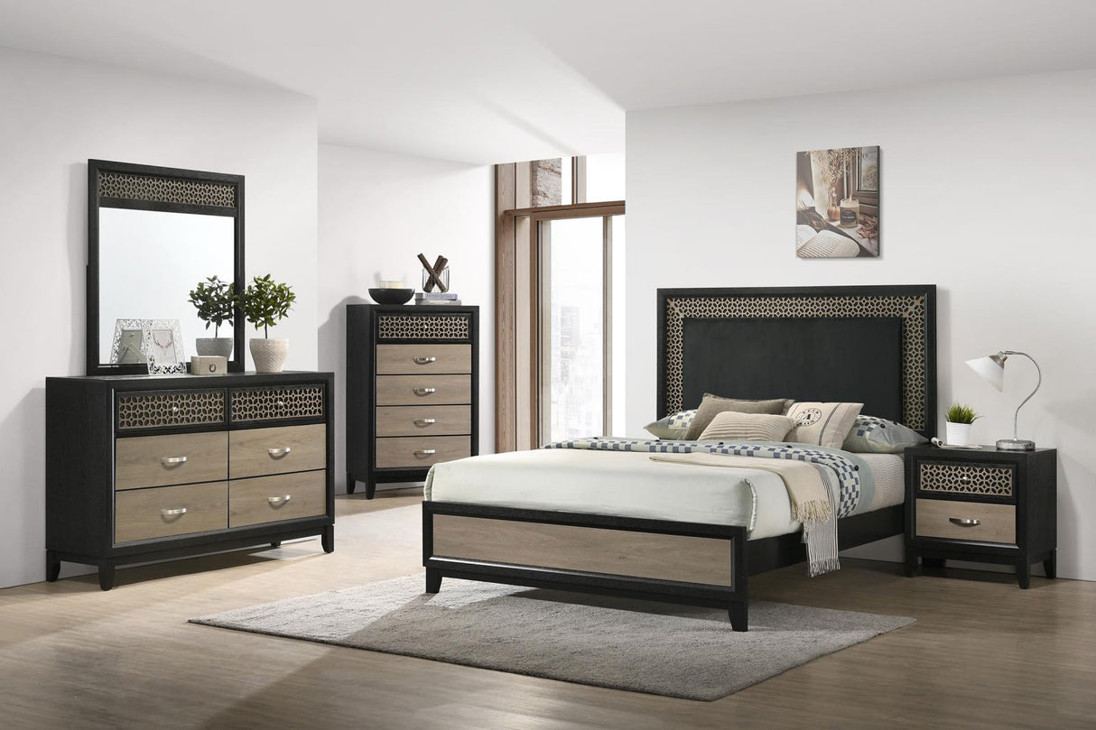 Valencia 6-drawer Dresser with Mirror Light Brown and Black