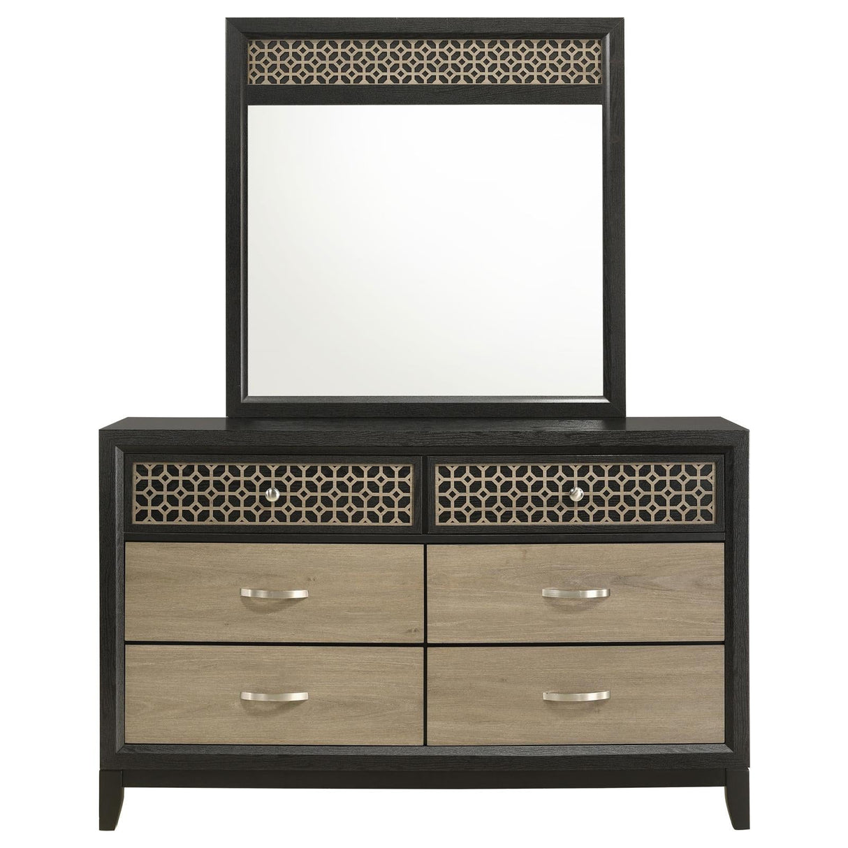 Valencia 6-drawer Dresser with Mirror Light Brown and Black