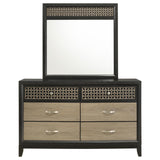 Valencia 6-drawer Dresser with Mirror Light Brown and Black