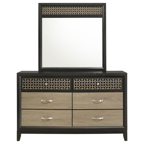 Valencia 6-drawer Dresser with Mirror Light Brown and Black