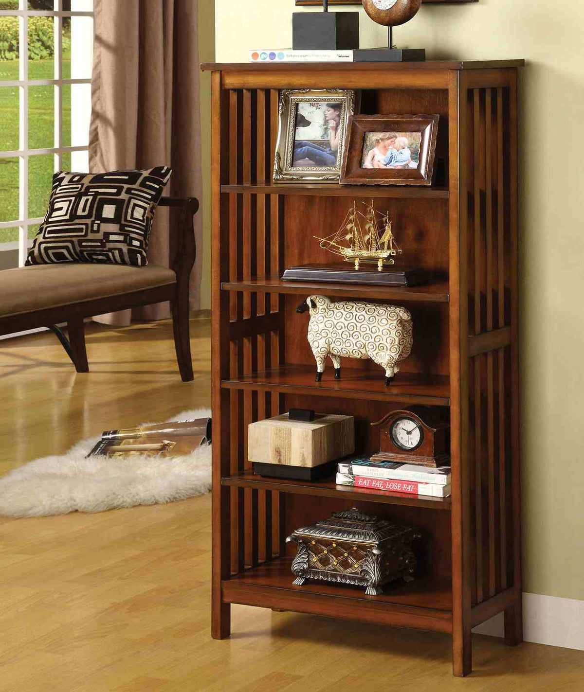Valencia Antique Oak Media Shelf by Furniture of America at Eve Furniture
