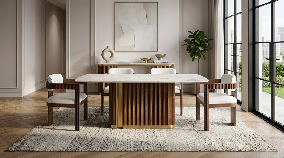 Valente (White/Walnut) Dining Room Set by New Era Innovations at Eve Furniture