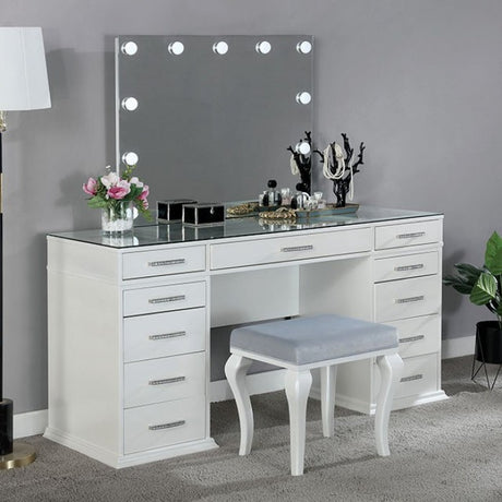 Valentina Luminous White Vanity Set by Furniture of America at Eve Furniture
