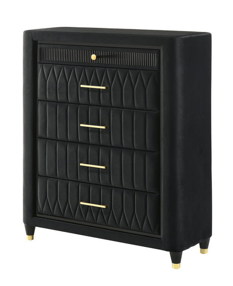 Valeria Black Upholstered LED Bedroom Set by Crown Mark at Eve Furniture