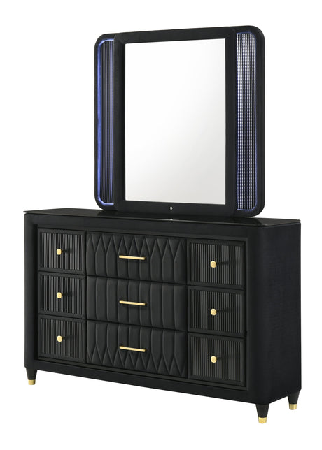 Valeria Black Upholstered LED Bedroom Set by Crown Mark at Eve Furniture