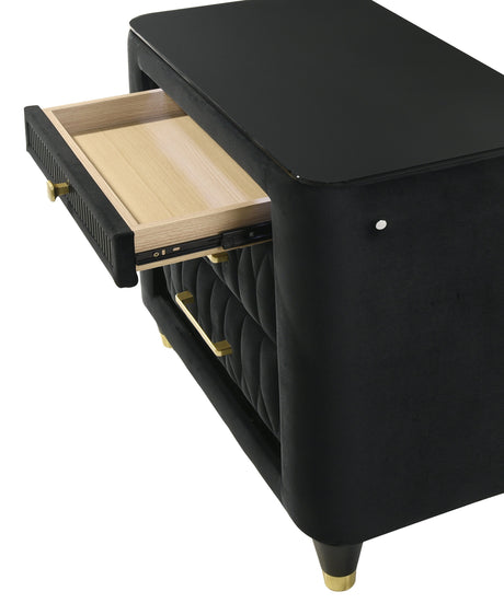 Valeria Black Upholstered LED Bedroom Set by Crown Mark at Eve Furniture