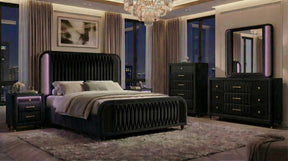 Valeria Black Upholstered LED Bedroom Set by Crown Mark at Eve Furniture