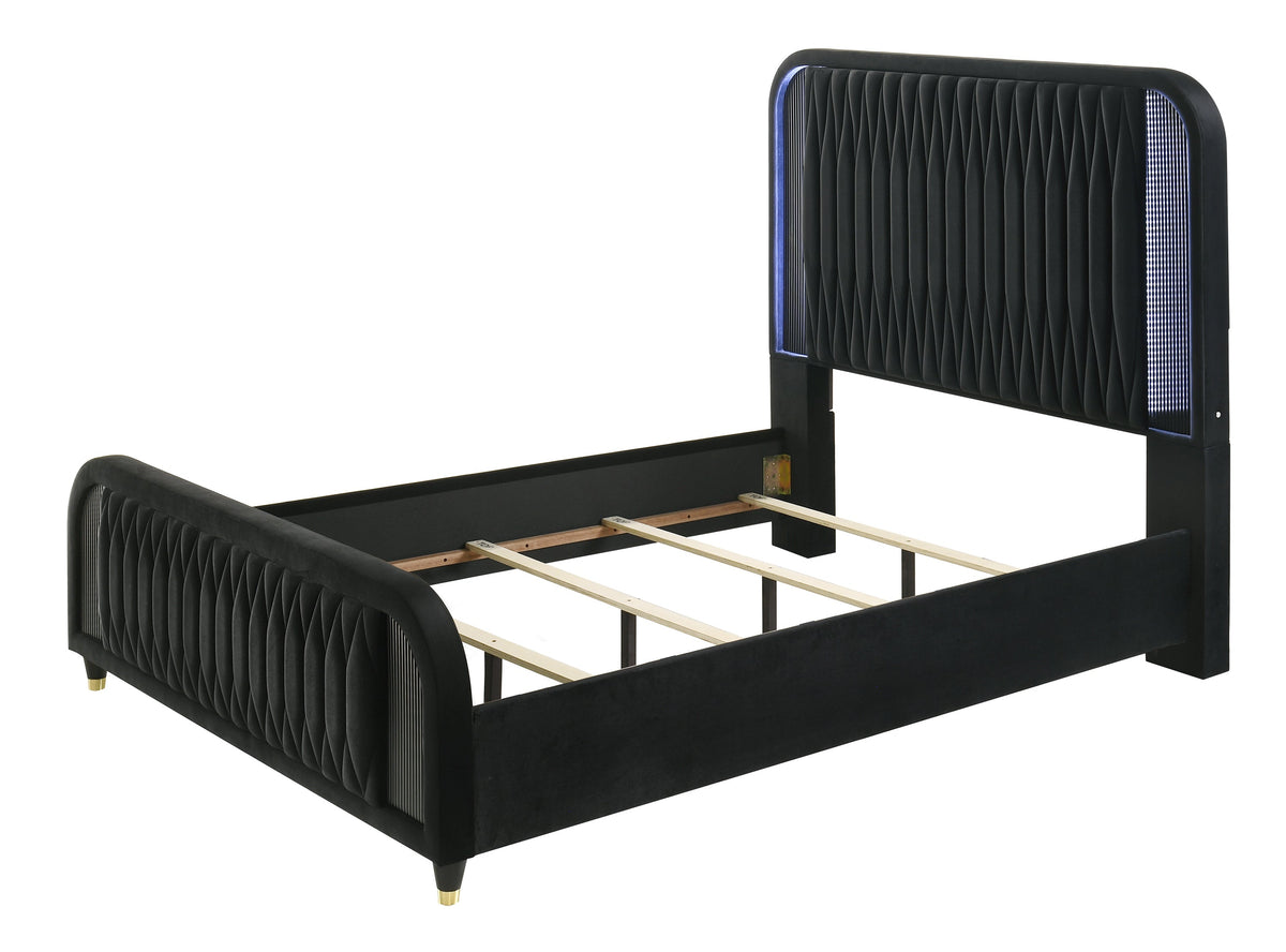 Valeria Black Upholstered LED Queen Bed by Crown Mark at Eve Furniture