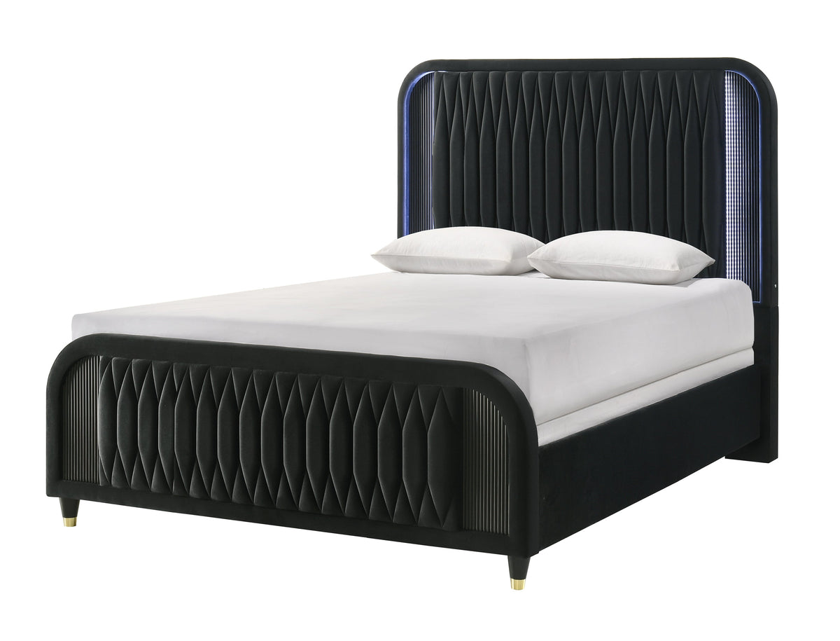 Valeria Black Upholstered LED Queen Bed by Crown Mark at Eve Furniture