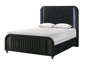 Valeria Black Upholstered LED Queen Bed by Crown Mark at Eve Furniture