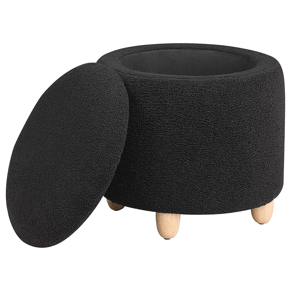 Valia Black Faux Sheepskin Upholstered Round Storage Ottoman by Coaster at Eve Furniture
