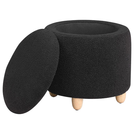 Valia Black Faux Sheepskin Upholstered Round Storage Ottoman by Coaster at Eve Furniture