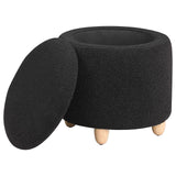 Valia Faux Sheepskin Upholstered Round Storage Ottoman Black