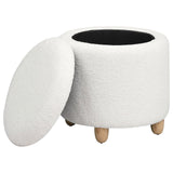 Valia Ivory Faux Sheepskin Upholstered Round Storage Ottoman by Coaster at Eve Furniture