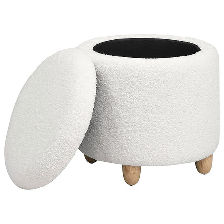 Valia Ivory Faux Sheepskin Upholstered Round Storage Ottoman by Coaster at Eve Furniture
