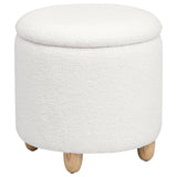 Valia Ivory Faux Sheepskin Upholstered Round Storage Ottoman by Coaster at Eve Furniture