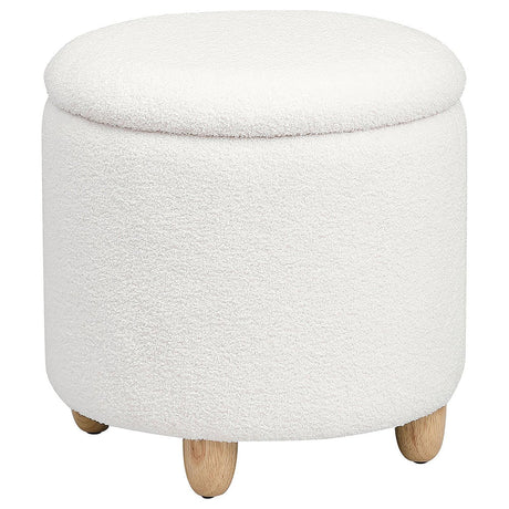 Valia Ivory Faux Sheepskin Upholstered Round Storage Ottoman by Coaster at Eve Furniture