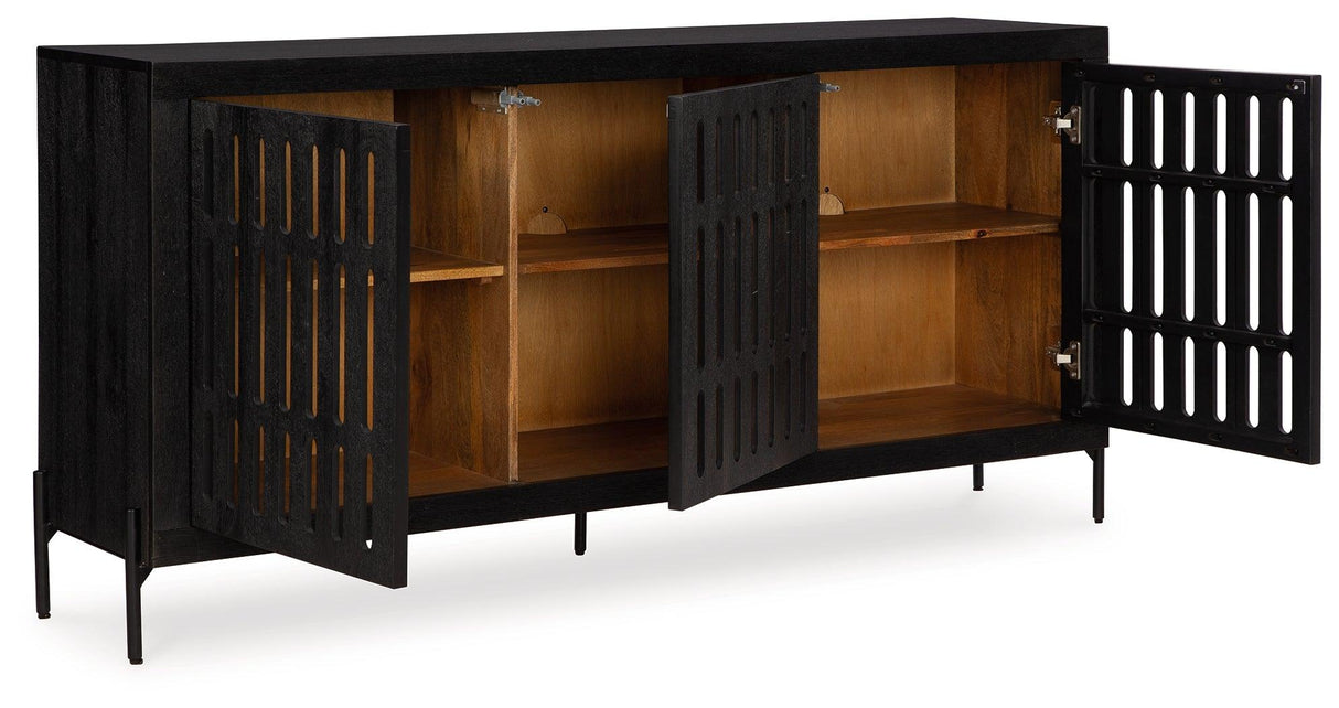 Vallisburg Black/Natural Accent Cabinet by Ashley at Eve Furniture
