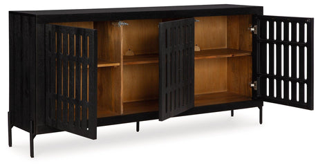 Vallisburg Black/Natural Accent Cabinet by Ashley at Eve Furniture