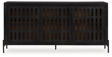 Vallisburg Black/Natural Accent Cabinet by Ashley at Eve Furniture