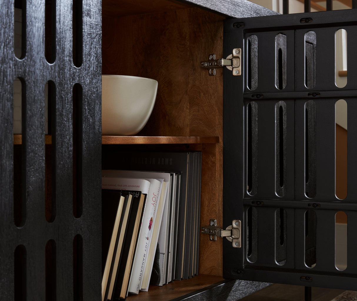 Vallisburg Black/Natural Accent Cabinet by Ashley at Eve Furniture