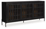 Vallisburg Black/Natural Accent Cabinet by Ashley at Eve Furniture
