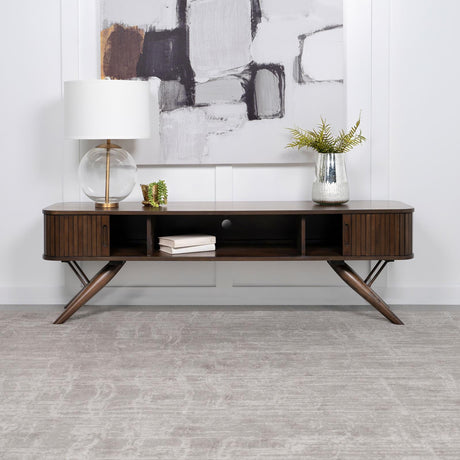 Valna Walnut Rectangular 71" TV Stand with Sliding Doors by Coaster at Eve Furniture