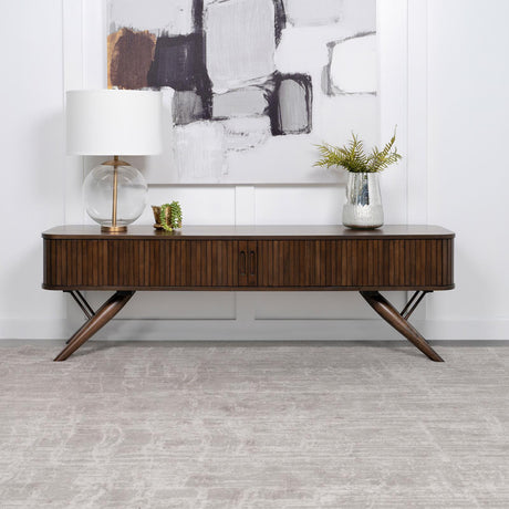 Valna Walnut Rectangular 71" TV Stand with Sliding Doors by Coaster at Eve Furniture