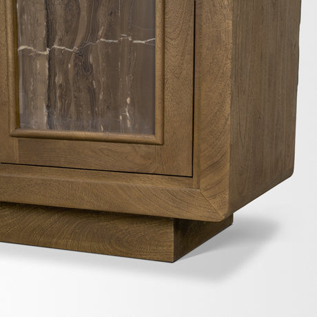 Valterra Dark Brown Wood w/ Cappuccino Marble 4 Door Sideboard by Mercana at Eve Furniture