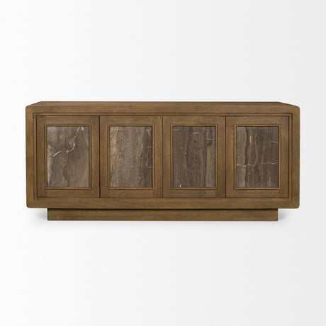 Valterra Dark Brown Wood w/ Cappuccino Marble 4 Door Sideboard by Mercana at Eve Furniture